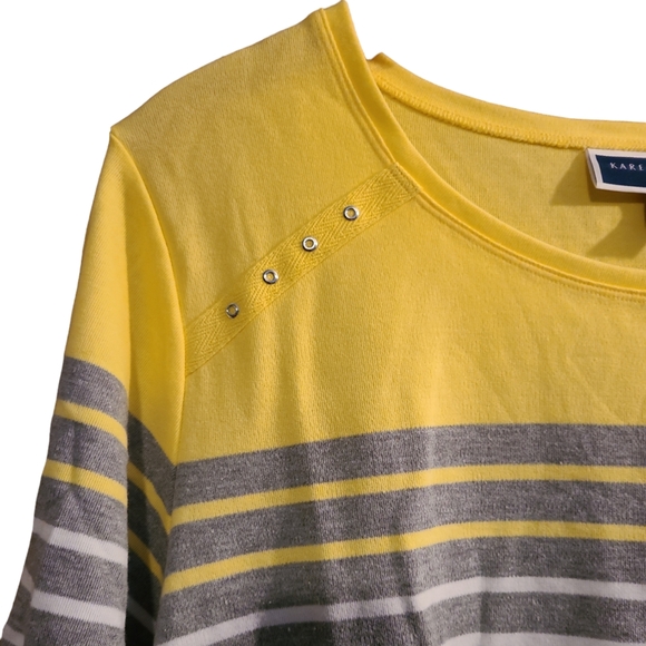 Karen Scott Amanda Striped Top Yellow / Gray / White Plus Sz 1X - Picture 4 of 5
